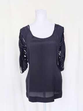 Lost April Laser Cut Semi Sheer Top Size Small Blue